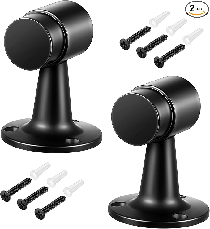 2 Pack Heavy Duty Floor Mounted Door Stop 3 in Aluminum Commercial Grade Door Stopper with Rubber Bumper & Stainless Steel Screws, Black