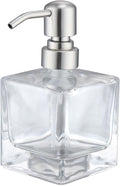 Square Bathroom Soap Dispenser Brushed Nickel, Glass Bottles with Stainless Steel Pump Cube Liquid Soap Dispenser Hand Kitchen