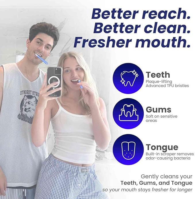 Extra Soft Toothbrush for Adults with Sensitive Gums – Ultra-Soft TPU Bristles, BPA & PFAS Free, Reusable Handle with 2 Replaceable Brush Heads + Travel Covers
