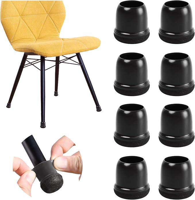 20 Pcs Black Small Chair Leg Floor Protectors for Hardwood Floors, Upgraded Rubber Chair Leg Caps with Felt Pads, Furniture Leg Feet Covers Protect Floors from Scratches Reduce Noise (Fit 0.75"-1")