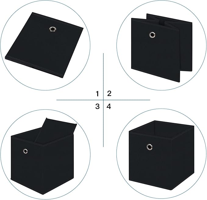 Black Fabric Cubes Storage Containers ,11 Inch Cloth Storage Cube Foldable Storage Bins Cubes Organizer Baskets with Dual Handles for Shelf Closet Set of 6,(Black)