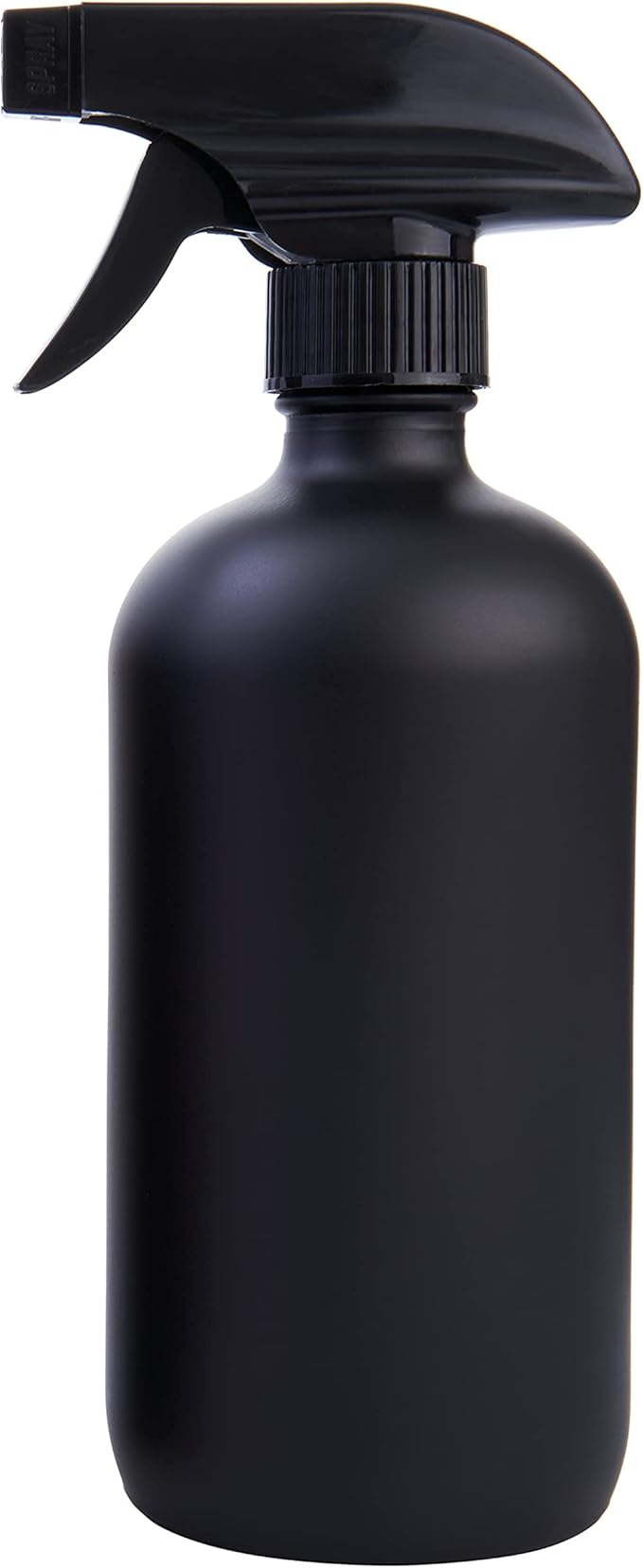 Black Boston Round Glass Bottles, 16oz | Glass Spray Bottle & Soap Dispenser | Reusable for Cleaning & More | Set of 2