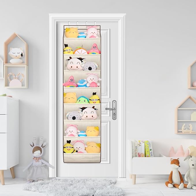 SLEEPING LAMB Over The Door Shoe Organizer for Closet with Large Deep Pockets, Narrow Shoe Rack for Door Hanging Boots Storage, Beige