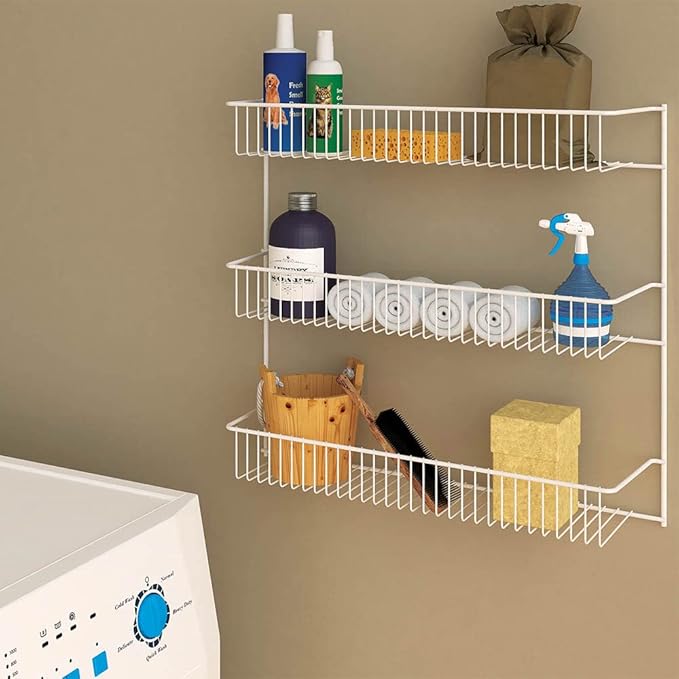 ClosetMaid 3-Tier Hanging Wall Mounted Metal Rack for Spices, Shelf Storage, Pantry Organization, Laundry, Kitchen, Bathroom, White, 8022