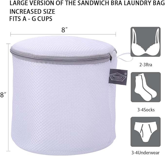 Kimmama Bra Washing Bags for Laundry, Lingerie Bags for Washing Delicates, Large Bra Laundry Bag for Washing Machine, Sandwish Mesh, 8x8x8"