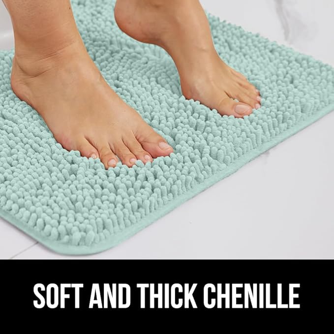 GORILLA GRIP Plush Absorbent Shaggy Chenille Bath Rug Mat for Square Toilet Base with Rubber Backing, Machine Washable Rugs, Soft Microfiber Contour Mats for Toilets, Bathroom Decor, Seablue