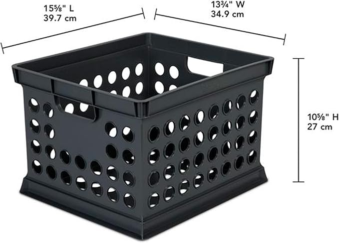 Sterilite Stackable Plastic Storage Crate Bin Organizer File Box with Handles for Home, Office, Dorm, Garage, or Utility Organization, Black, 12-Pack