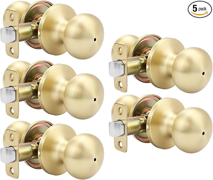 Goldenwarm Gold Interior Door Knobs, Bedroom Door Knob, Door Knobs Interior Bulk, Brushed Gold Privacy Door Knob for Bedroom or Bathroom(5 Pack)