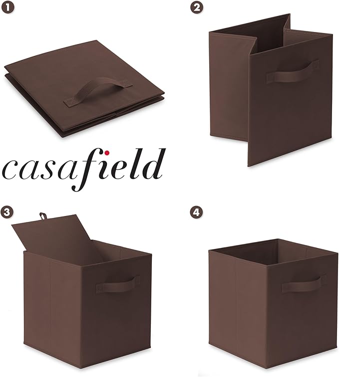 Casafield Set of 6 Collapsible Fabric Cube Storage Bins, Brown - 11" Foldable Cloth Baskets for Shelves, Cubby Organizers & More