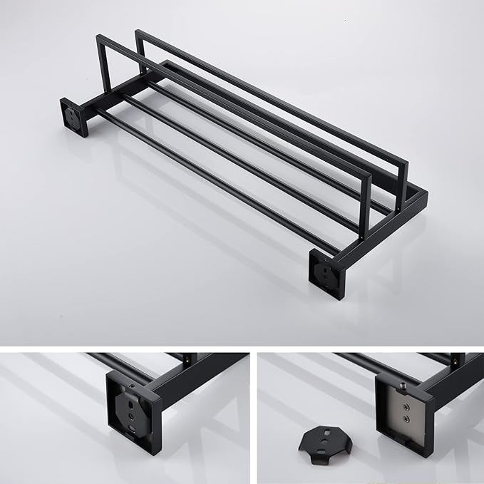 KOKOSIRI Black Towel Rack 20'' Bathroom Towel Shelf with Double Towel Bars SUS304 Matte Black Stainless Steel Wall Mounted, B6003BK-L20