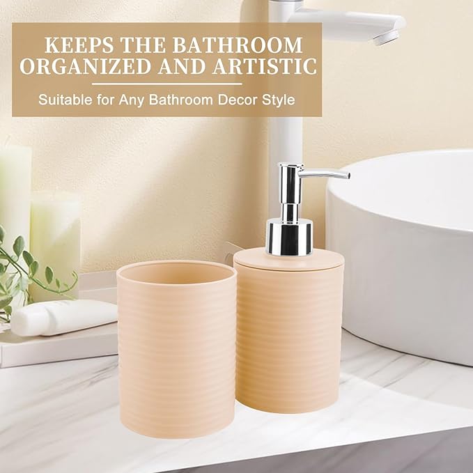 2 Piece Bathroom Accessory Set, Bathroom Accessories Set Include Soap Dispenser and Toothbrush Holder for Modern Bathroom Decor