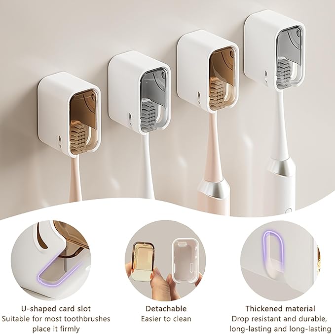 QTRQTR Toothbrush Holder Wall Mounted Toothbrush Holders for Bathrooms, Tooth Brush Holder for Travel and Home, Single Toothbrush Organizer with Cover for Shower 2PCS