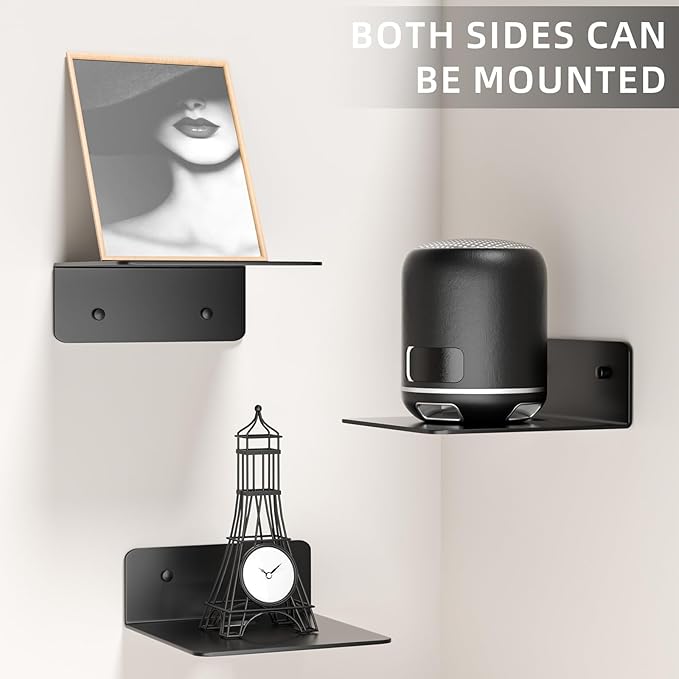 Wisfame Small Wall Shelves Set of 3, 5 Inch Metal Display Ledges for Small Models, Funkos, Collectibles, Little Statues, Adhesive Floating Shelves for Bathroom, Living Room, Bedroom (Black)