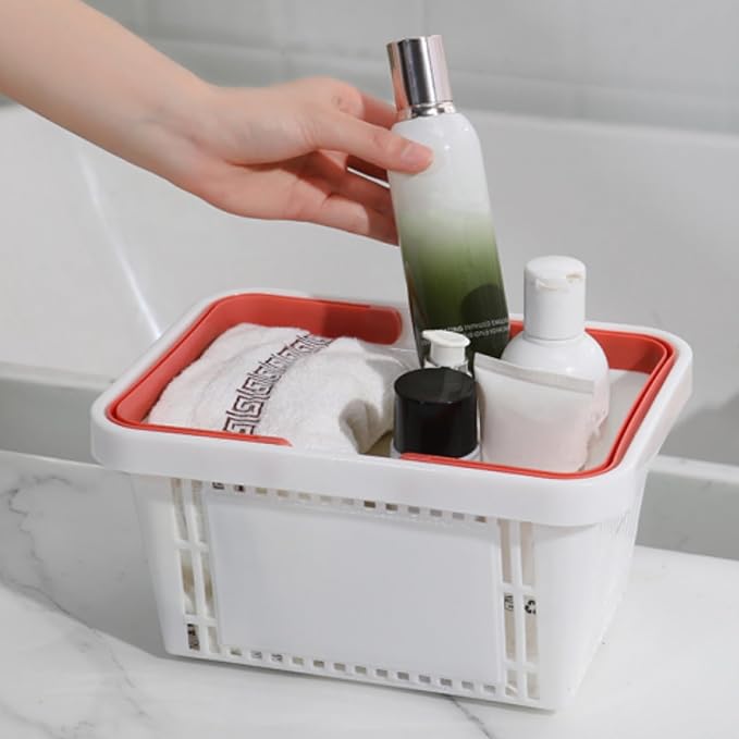 4 Pack Portable Shower Caddy Basket, Small Plastic Shopping Baskets with Handle for Retail Store, Potable Stackable Storage Basket Organizer Bin for Bathroom, Pantry, Kitchen