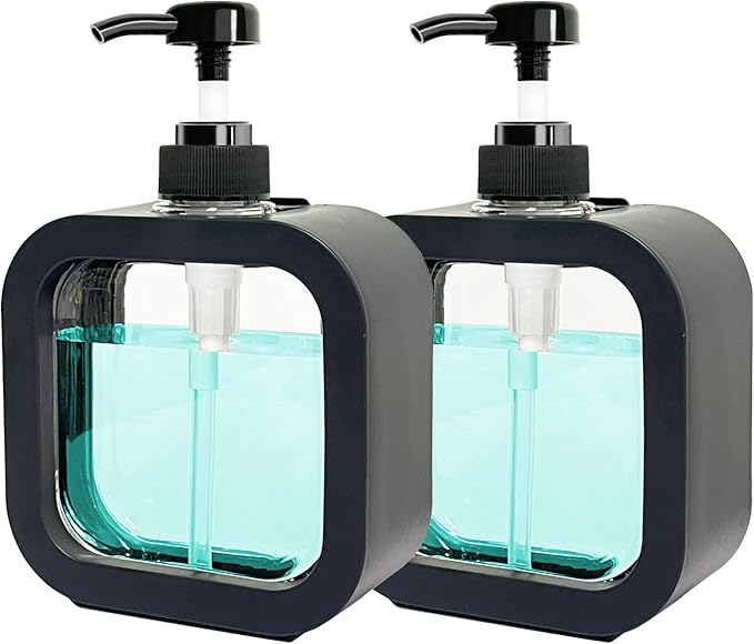 Hand Soap Dispenser for Bathroom, Modern Dish Soap Dispenser for Kitchen Sink, Liquid Soap Container with Pump, Clear Plastic Soap Pump Bottles (2 Packs,17oz, Black)