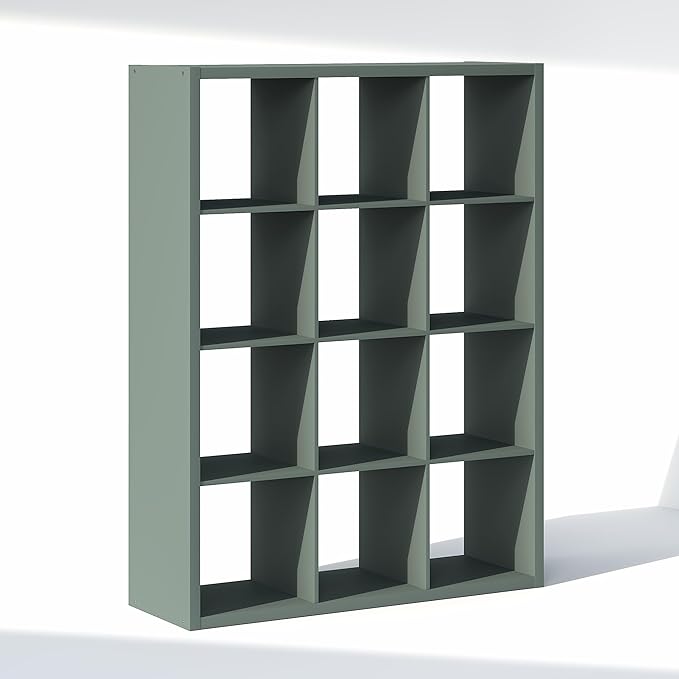Furinno Cubic Closet Organizers and Storage, 12-Cube Closet Organizer, Open Shelf Closet Storage, Extra Thick Frame for Wardrobe, Bedroom, Living Room, Sage Green