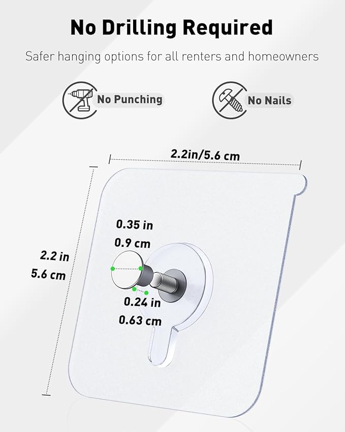 Uniclife 20 Pcs Adhesive Picture Hooks 20 lbs Max 2.2”Load No Drill Screw Stickers Heavy Duty Picture Hangers Without Nails No Nail Wall Hooks for Hanging Frame Hanger Sticky Hook for Bathroom Kitchen