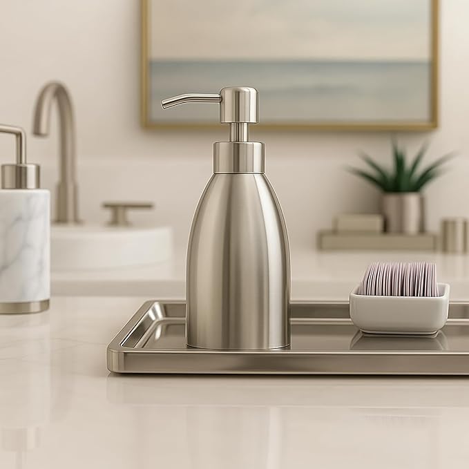 304 Stainless Steel Soap Dispenser 16oz Rust-Proof Liquid Soap Pump Bottle for Kitchen or Bathroom Countertop Hand Dish Lotion Leak-Proof (Stainless Steel)