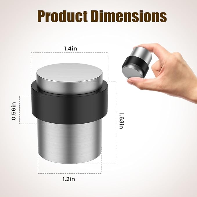 4 Pack Silver Brushed Finish Door Stoppers for Floor Mounting， Door Stopper Heavy Duty，304 Stainless Steel Cylindrical Made with Rubber Bumper，Floor Mount Door Holder Keep Door Open
