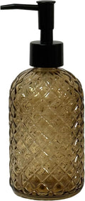 Brown Glass Dish Soap Dispenser for Kitchen, 13.5oz Refillable Liquid Hand Soap Dispenser Set, Crystal Lotion Bottle for Modern Home Decor, Bathroom Countertop, Hotel