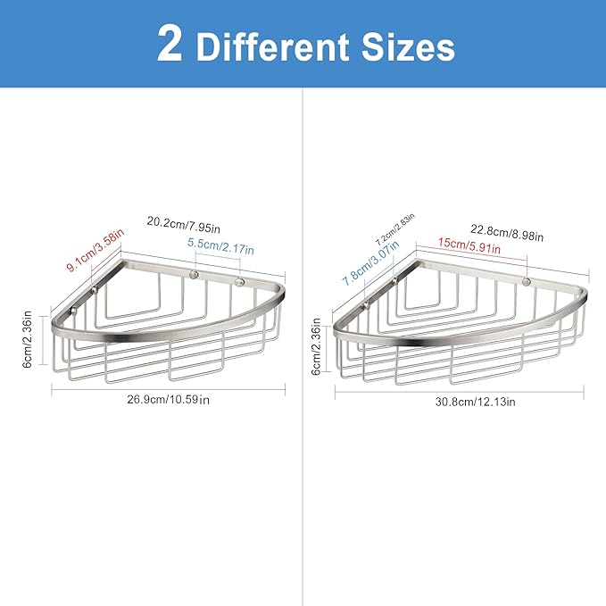 GORDEE [2 Pack] Corner Shower Caddy Organizer, SUS304 Stainless Steel Heavy Duty Rust-Proof Shelf Shampoo Holder, Wall Mounted Storage Rack for Bathroom Kitchen, Brushed Nickel