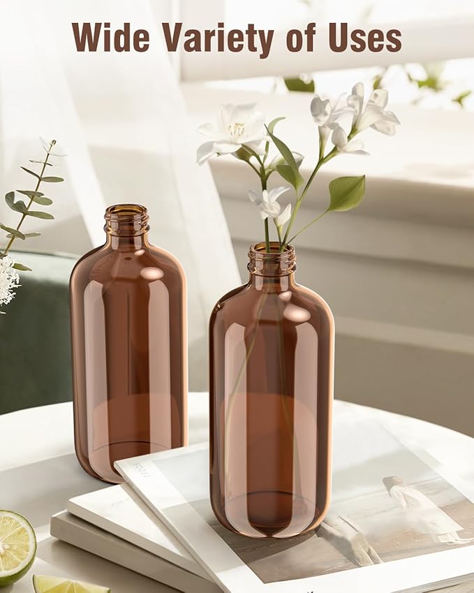 Glass Spray Bottle, Amber Glass Spray Bottle Set & Accessories Refillable for Plants Window Cleaners Aromatherapy Facial Hydration Watering Flowers Hair Care (2 Pack/8 oz) (Amber)