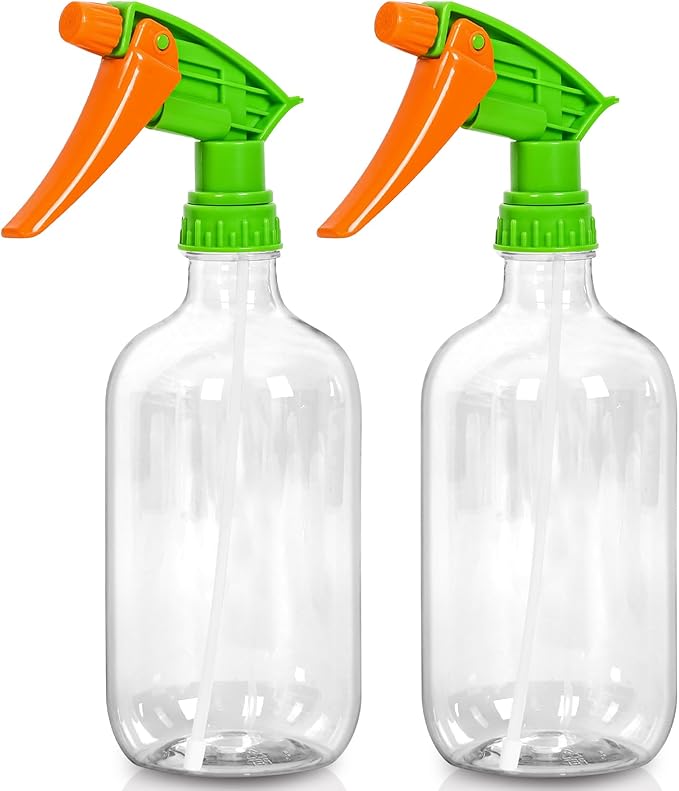 Cleaning Spray Bottles for Plants Misters Inside, 2 Pack 16.9 oz Squirt, Water Spray Bottle Mist Sprayer, No Leak Hair Mister Empty Adjustable Nozzle (Transparent Orange)