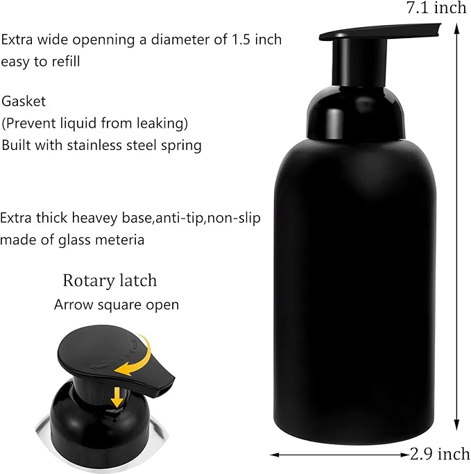 rejomiik 2 Pack Foaming Thick Glass Foam Hand Soap Dispenser for Bathroom or Kitchen Sink, 13 oz Pump Bottles for Hand soap, Body Wash, Matte Black