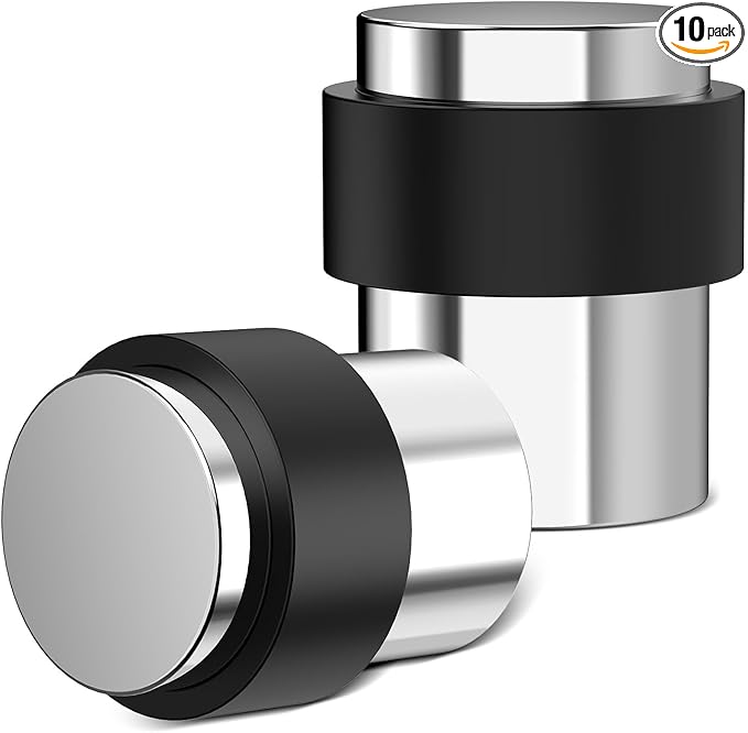 10 Pack Silver Mirror Finish Door Stoppers for Floor Mounting， Door Stopper Heavy Duty，304 Stainless Steel Cylindrical Made with Rubber Bumper，Floor Mount Door Holder Keep Door Open