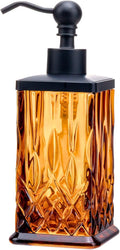 10Oz Amber Glass Soap Dispenser with Matte Black Pump,Lead-Free Thick-Cut Glass,Countertop Soap Dispensers for Bathroom & Kitchen,Square