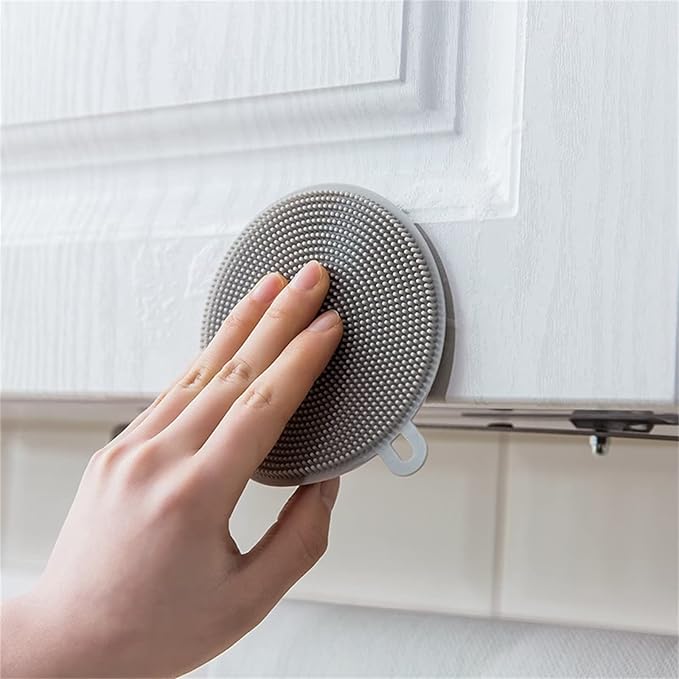 4PCS Silicone Dish Scrubber, Multipurpose Round Silicone Sponges Reusable Dish Brush Dish Brush for Kitchen Dish Dishes Fruits Vegetables(Gray)