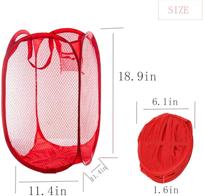 Qtopun Mesh Popup Laundry Hamper, 4 Pack Foldable Portable Dirty Clothes Basket for Bedroom, Kids Room, College Dormitory and Travel (Red,Orange,Green, Light blue)
