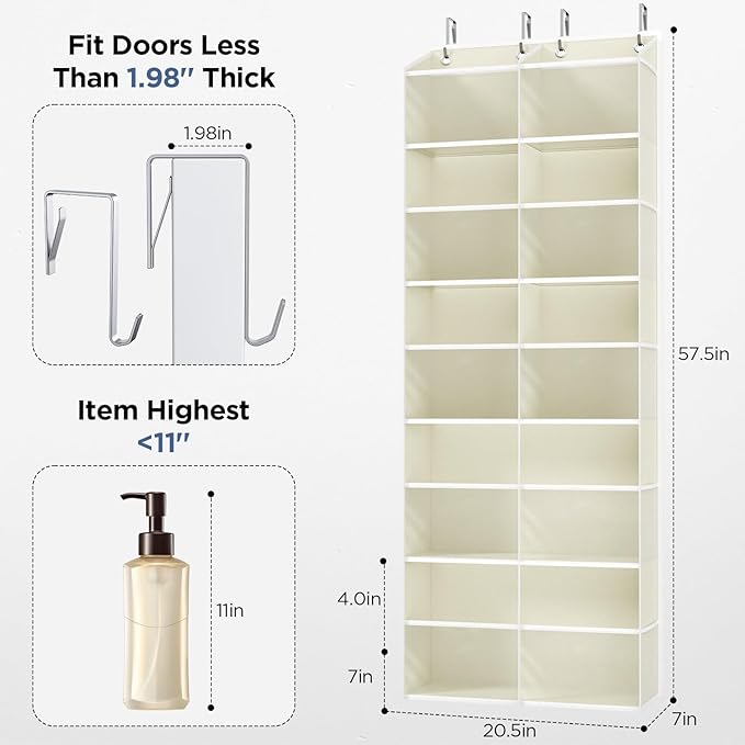 2 Pack 5-Tier Over The Door Organizer with 10 Side Mesh Pockets & Clear Windows, 80 lbs Weight Capacity Hanging Storage for Bathroom, Bedroom, Nursery, Kitchen, Organize Shoes, Diapers(Clear Beige)
