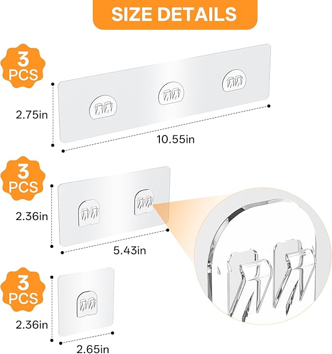 Vekniqo Adhesive Replacement Compatible with Eudele-3 Hooks,No Drilling, Strong Adhesive for Shower Caddy Big,9 Packs