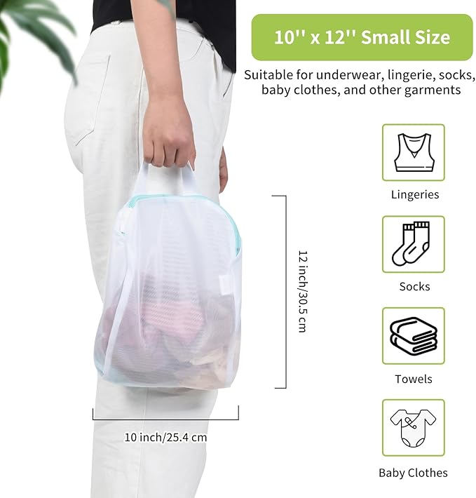 OTraki 2Pcs Small Laundry Bags 10x12 Inch Delicates Lingerie Bags Mesh Wash Bags Hanging Laundry Bag Sock Bra Underwear Storage Laundry Room Organization,Don't Drying, Melting 140-176℉,White