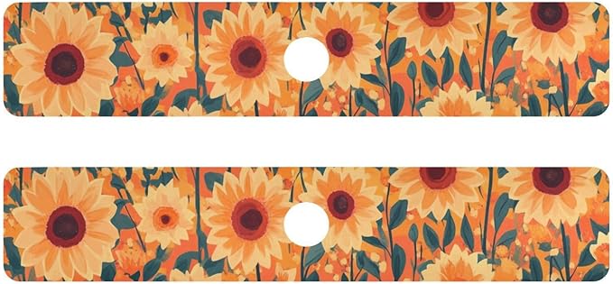 Kitchen Sink Splash Guard 2 PCS 30 Inch Sink Faucet Mat Splash Guard for Bathroom Countertop Water Absorbent Foldable Cuttable Soft Washable Orange Sunflowers and Poppy Flowers