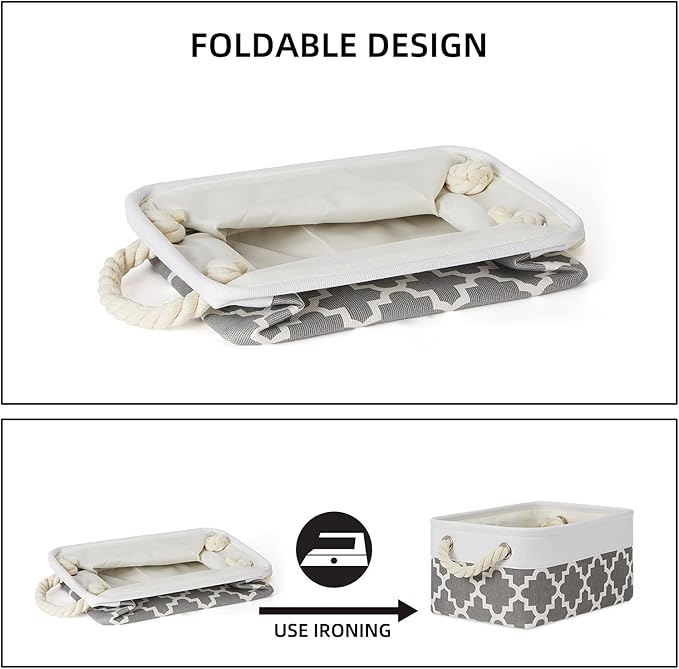 Bidtakay Small Storage Basket Cute Storage Bins Collapsible Fabric Basket Set of 6 Canvas Organizer Bin Empty Gift Baskets Baby Nursery Toys 11.8 X 7.8 X 5 Inches(White&Quatrefoil Grey)