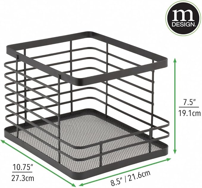 mDesign Stacking Wire Baskets Food Organizer Storage Metal Basket with Open Front for Kitchen Cabinet, Pantry, Cupboard, and Shelves - Organize Fruits, Snacks, and Vegetables - 2 Pack - Matte Black