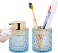 Bathroom Accessories 2 Piece Set Glass Soap Dispenser and Toothbrush Holder, 10oz Foaming Soap Dispenser, Blue Toothbrush and Toothpaste Holder Organizer Cup for Modern Bathroom Decor
