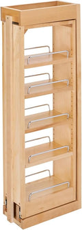 Rev-A-Shelf 6"W x 33"H Pull Out Quad Shelf Organizer for Wall & Base Kitchen Cabinets, Full Extension Filler Spice Rack, Adjustable, Wood, 432-WF33-6C