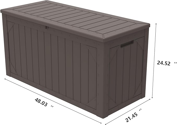 Outdoor Storage Box Waterproof, 100 Gallon Lockable Resin Deck Box Patio Storage Bin for Pool Accessories Cushion Furniture, Garden Tools, UV-Resistant Outside Delivery, Brown