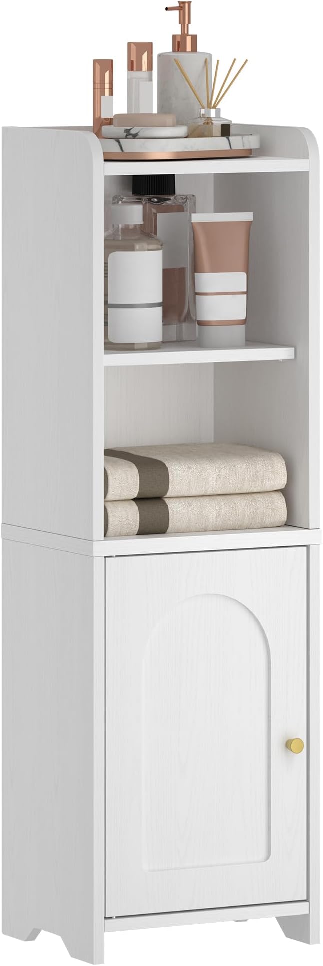 Bathroom Storage Cabinet, Corner Floor Cabinet with Doors and Adjustable Shelf, Narrow Toilet Paper Cabinets, Bathroom Organizer for Small Spaces, White BC39713X