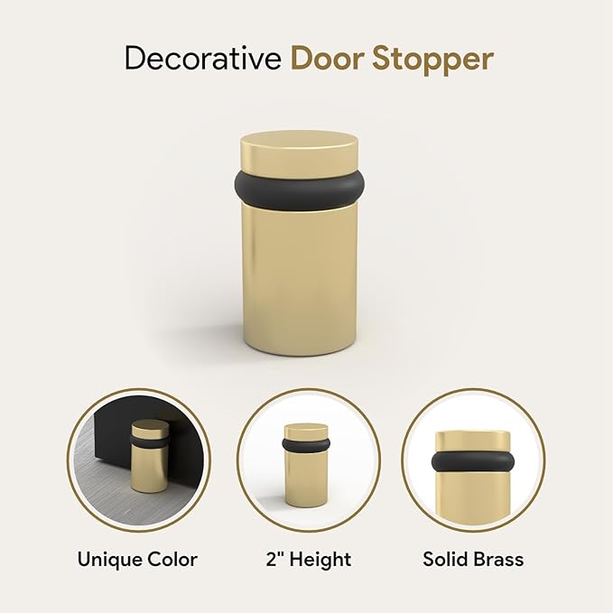 Mega Handles Floor Door Stopper, Quickly Installed Wall Protector, Wall Protectors from Door Knobs, Floor Door Stop with Mounting Hardware Included - Satin Brass - 2 Inch