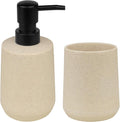 Bathroom Accessories Set, 2Pack Soap Dispenser & Toothbrush Holder in Warm Beige, Handcrafted Resin Texture, Minimal Boho Decor for Vanity & Bathroom Cabinet