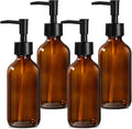 8 fl oz Amber Glass Soap Dispenser 4 Pack, Brown Glass Bottle with Pump, Refillable Round Hand Soap Dispensers Bathroom for Soap, Lotion, Oil, Shampoo