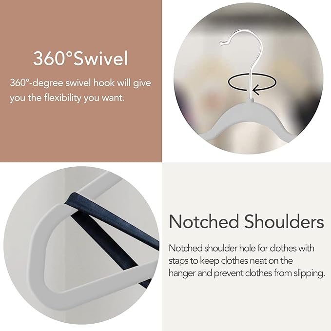 50 Pack Ultra-Thin Plastic Clothes Hangers (17.7 Inch) - Space-Saving Slim Hangers with Non-Slip Grooves for Wardrobe, Closet & Dorm Organization (Grey)