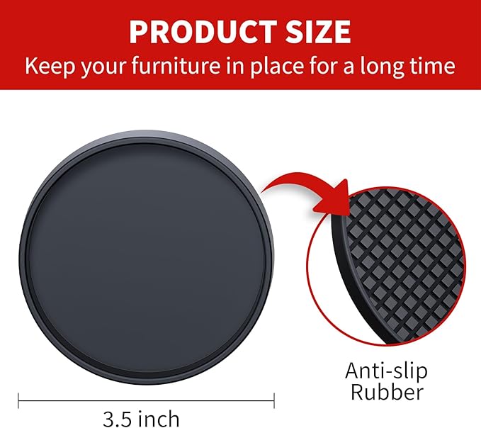 Ezprotekt Non Slip Furniture Pads, 8 Pcs 3.5" Anti Skid Rubber Furniture Caster Cups, Anti-Slip Furniture Coasters for Hardwood Floors, Anti Slide Floor Protectors for Bed Couch Stoppers (Black)