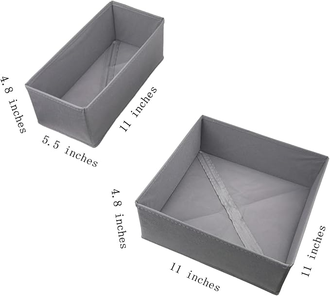 Foldable Fabric Drawer Organizer Set 4 Pack Dresser Dividers - Sock Underwear Storage Bins Gray
