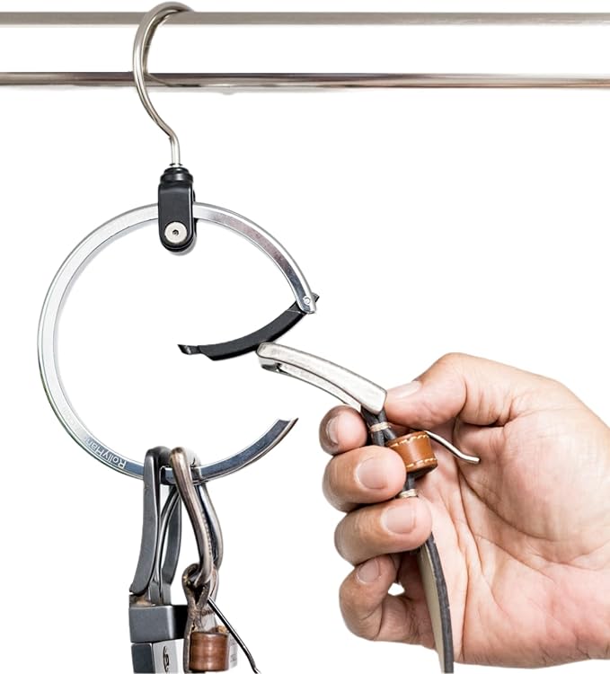 Rolly Hanger® Closet Space Saver – Premium Rotating Aluminum Organizer for Belts, Ties, Hats & Handbags – Heavy Duty 360° Swivel – Declutter & Maximize Storage (1 Pack)