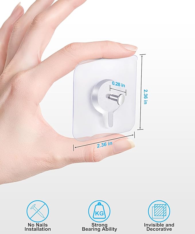 Adhesive Hooks for Wall(13lb Max), Wall Hangers Without Nails for Photos Frames, Utility Waterproof and Oil Resistant Hooks for Kitchen, Bathroom, Home and Office -10 Pack